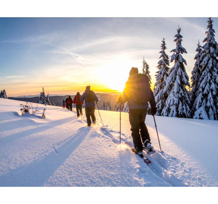 Balade en raquettes à neige coucher du soleil au Lac Blanc