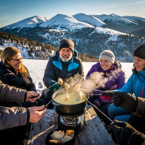 Balade en raquettes à neige avec fondue
